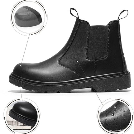 NORTIV 8 Men's Steel Toe Boots | Breathable Leather | Slip-On | Construction Work Boots