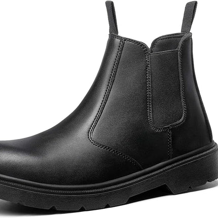 NORTIV 8 Men's Steel Toe Boots | Breathable Leather | Slip-On | Construction Work Boots