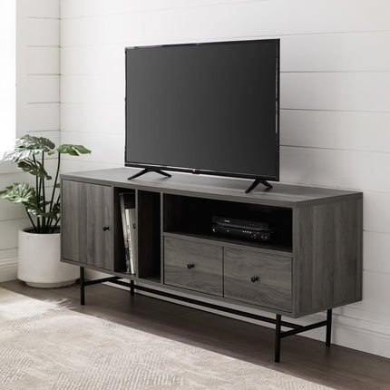 60" Modern TV Stand with Record Storage - Outlet Online UK