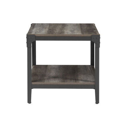 Angle Iron Rustic Wood End Table, Set of 2 - Grey Wash - Outlet Online UK