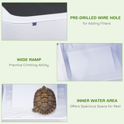 PawHut Tortoise House Turtle Tank Hermit Crab Habitat Small Reptile Cage with Water Area Basking Platform Ramp 47 x 28 x 25 cm, White - Outlet Online UK