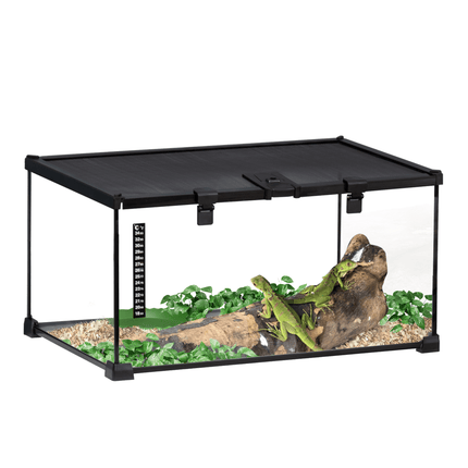 PawHut Glass Reptile Terrarium Insect Breeding Tank Vivarium Habitats with Thermometer for Lizards, Horned Frogs, Snakes, Spiders - Medium 50 x 30 x 25cm - Outlet Online UK