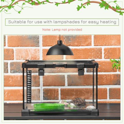 PawHut Glass Reptile Terrarium Insect Breeding Tank Vivarium Habitats with Thermometer for Lizards, Horned Frogs, Snakes, Spiders - Medium 50 x 30 x 25cm - Outlet Online UK