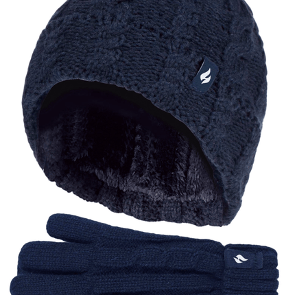 Girls Fleece Lined Warm Turnover Hat & Gloves Set - Outlet Online UK