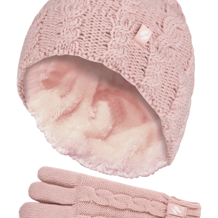 Girls Fleece Lined Warm Turnover Hat & Gloves Set - Outlet Online UK