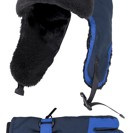 Kids Ski Waterproof Gloves & Trapper Hat Set - Outlet Online UK